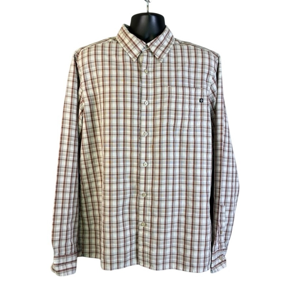 Marmot Men's Size Large Plaid Button Down Shirt Brown White Long Sleeve Casual